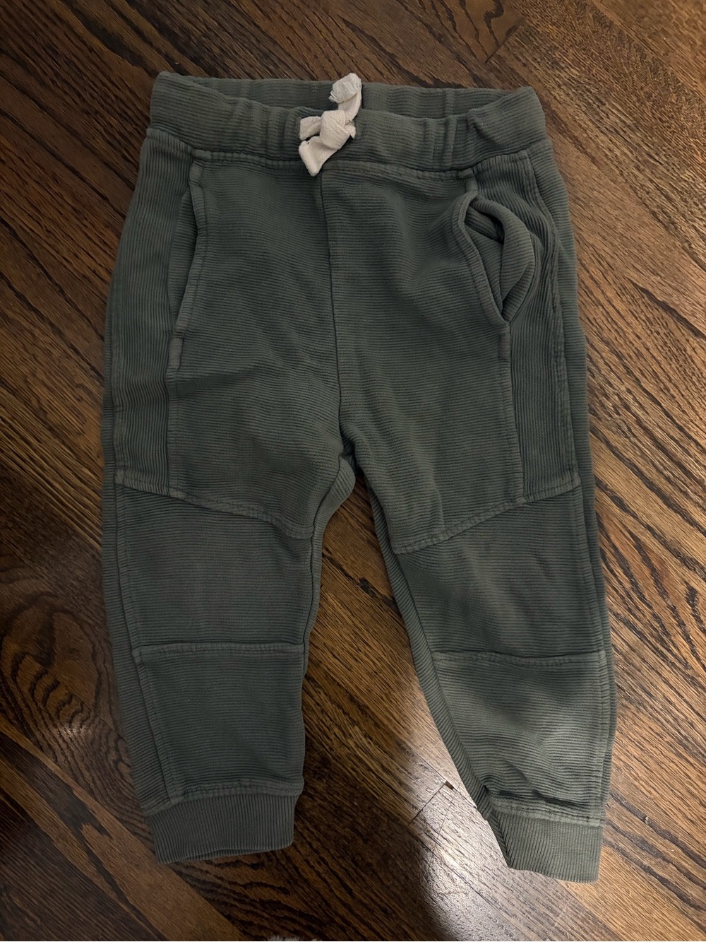 Zara Kids Olive Ribbed Jogger Pants with Drawstring